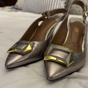 J.Renee Metallic Slingback Heels with Gold Buckle